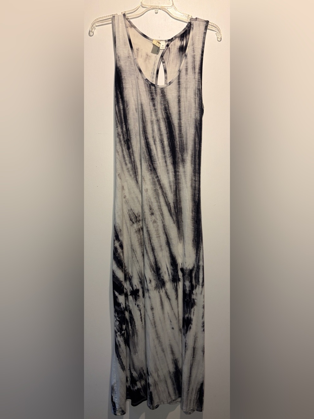 Anthropologie Bird Cage Black + Grey Tie Dye Back Cutouts Maxi Dress Size M
